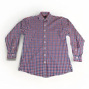 Proper Cloth Shirt Mens L Blue Red Gingham Check Button Down Long Sleeve Cotton